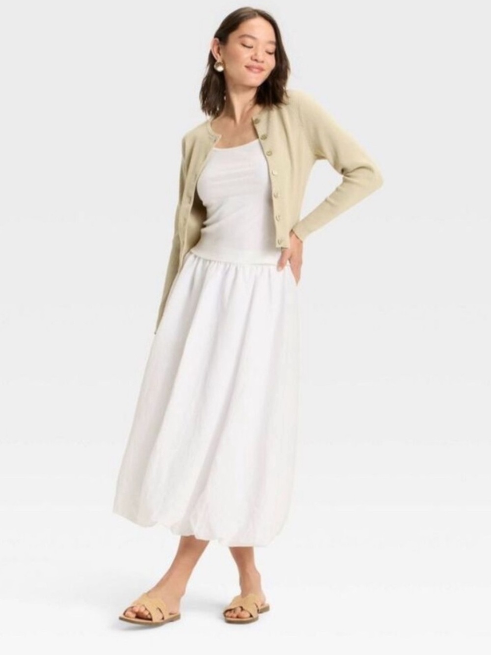A New Day White Midi ballon Skirt - Lightweight A-Line size L.